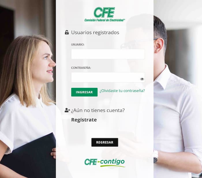 Pantalla principal de acceso a 'Mi espacio CFE' desde el que consultar tus recibos de luz.
